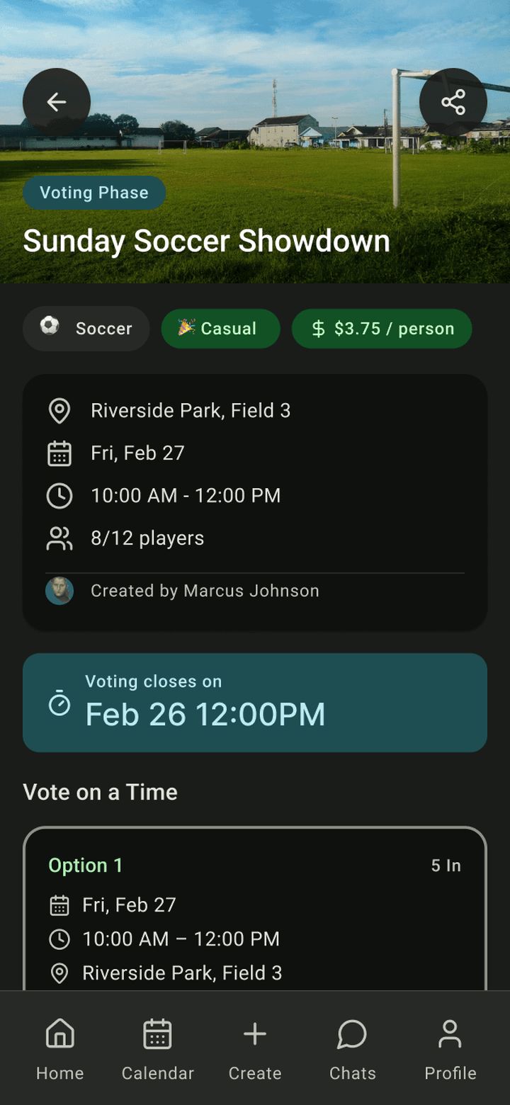 Game Page in the voting phase with a Voting Phase badge and the voting countdown