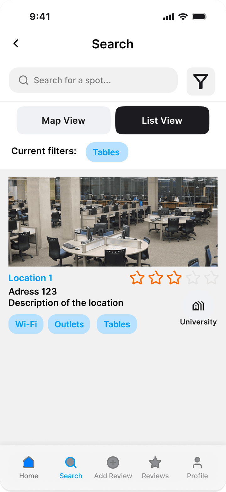 Course search results filtered by Tables, with the active filter shown as a tag