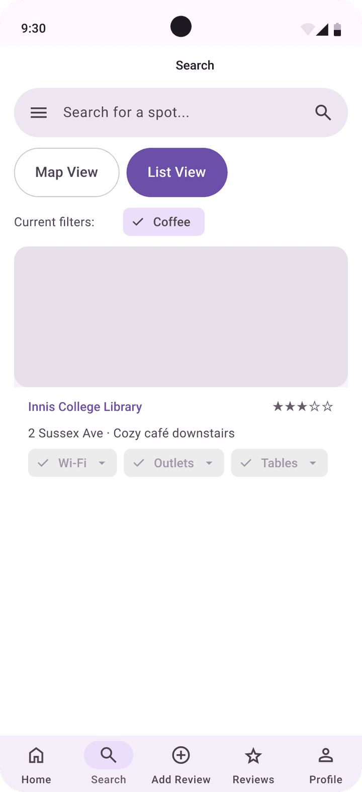 Material 3 results filtered by Coffee, showing Innis College Library