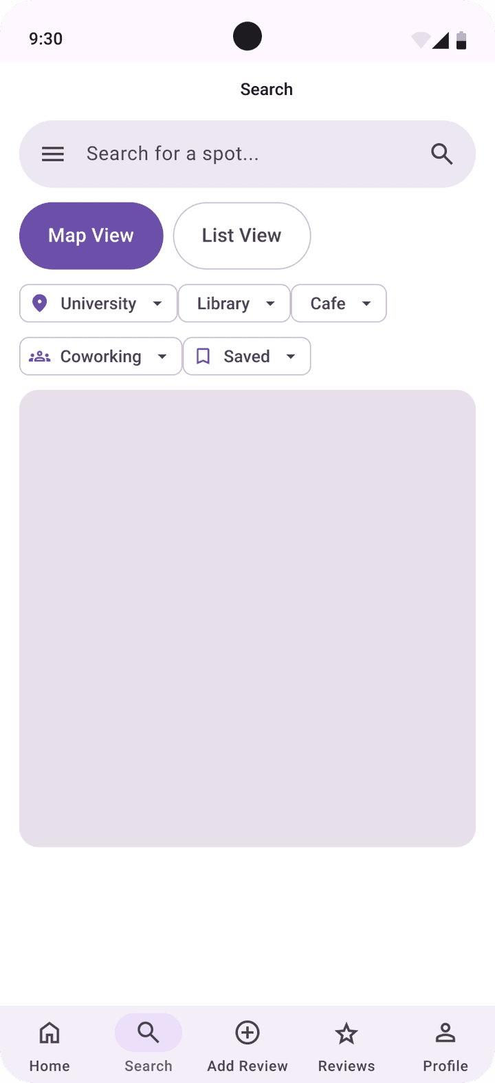 Material 3 search Map View with category chips above the map
