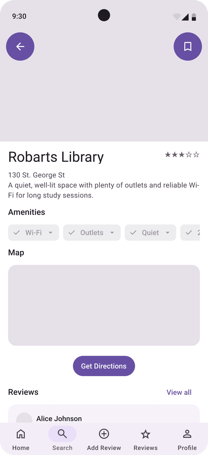 Material 3 spot detail for Robarts Library: amenities, map, Get Directions and reviews